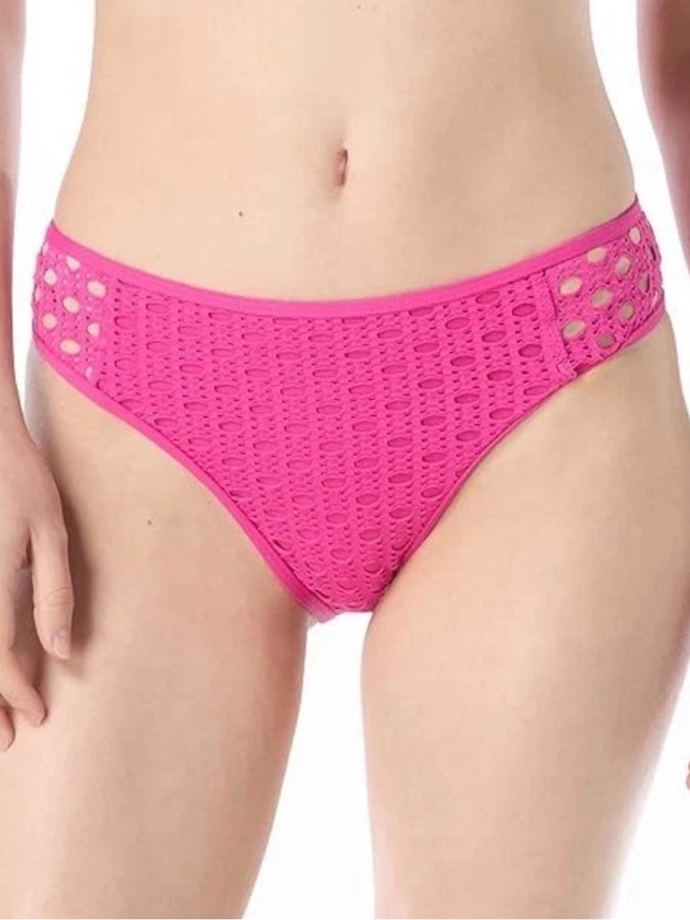 CARMEN MARC VALVO Living Paradise Crochet Ultra Pink Bikini Bottom--NWT--L
